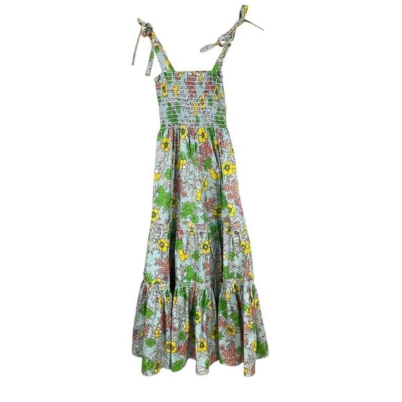 Tory Burch Wallpaper Floral Print Tie Shoulder Dress Smocked Tiered Maxi Size XS - Picture 1 of 14